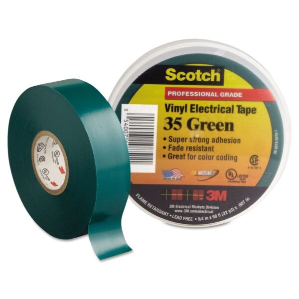 Scotch® Vinyl Electrical Tape, 3/4 in. x 66 ft. x 7 mil., Green